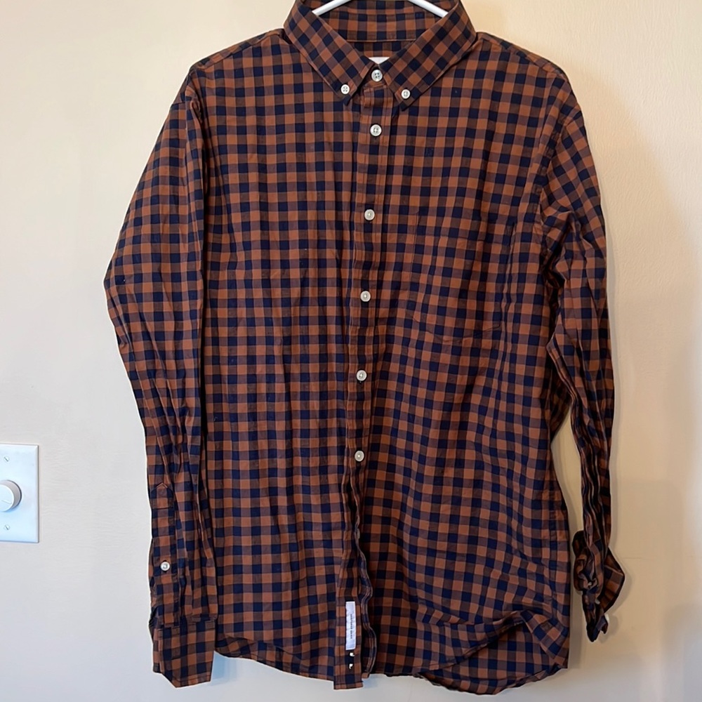Burnt Sienna and Navy Plaid Button Down Shirt